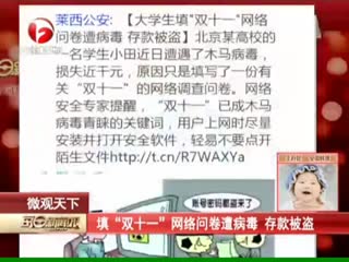 大学生填“双十一”网络问卷遭病毒 存款被盗